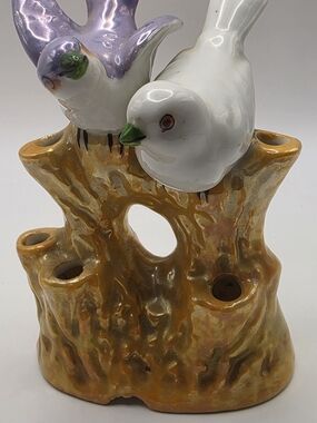 Vintage Japanese Lustreware Bird Tulip Frog Figurine Hand Painted Made in Japan